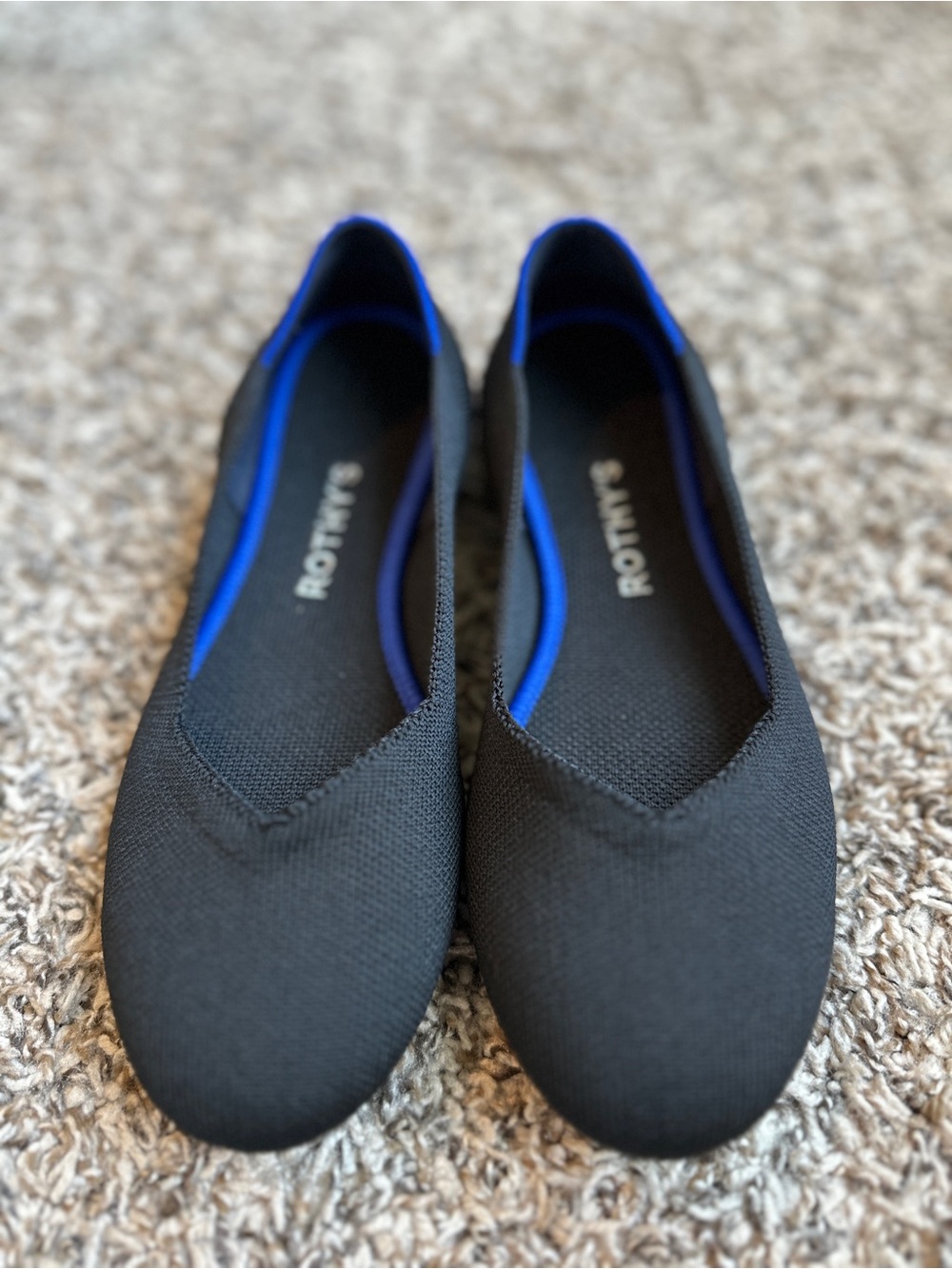 Rothy’s The Flat Black Ballet Flats Blue Trim Women’s Size 6.5